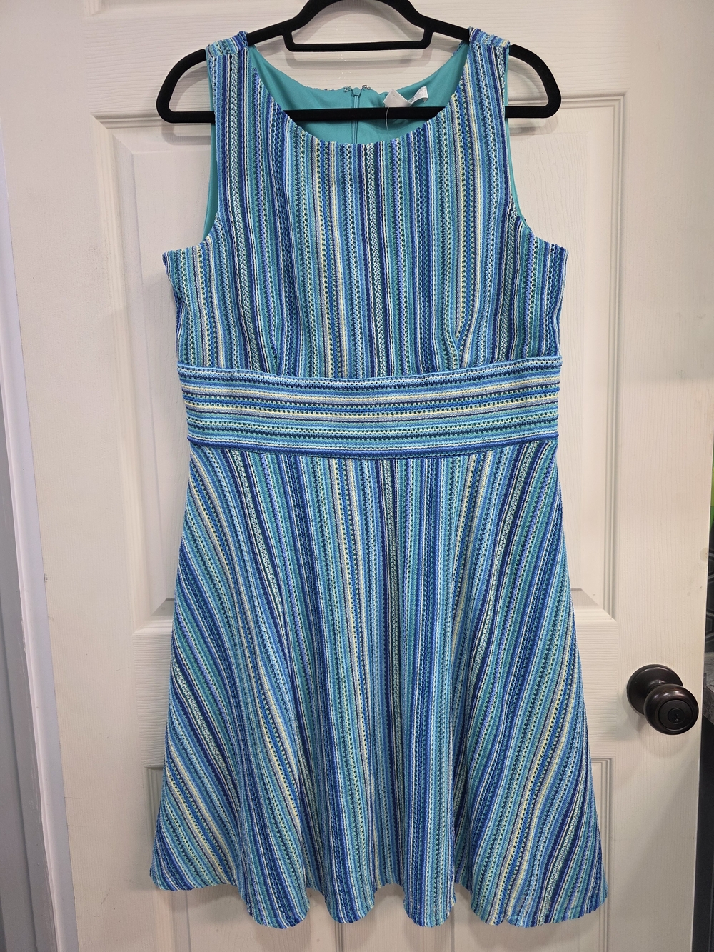 Women's Blue & Aqua Striped Sleeveless Fit-and-Flare Dress